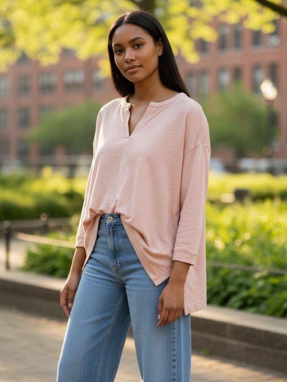 Pure J Jill Sz XL Petite Beige Split Neck Terry Organic Minimalist Sweatshirt